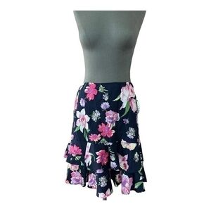 American Living Hampton Cottage Navy Blue Floral Skirt 8 Cotton Tiered NWT